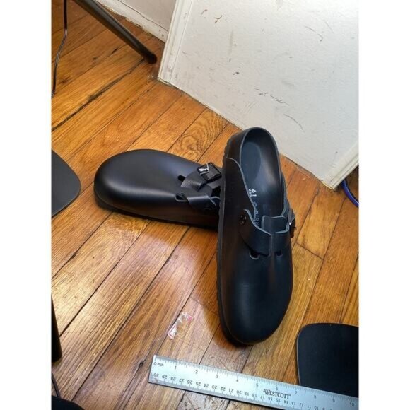 Birkenstock Men's Boston Black Aniline Leather Exquisite Regular Size 10.5